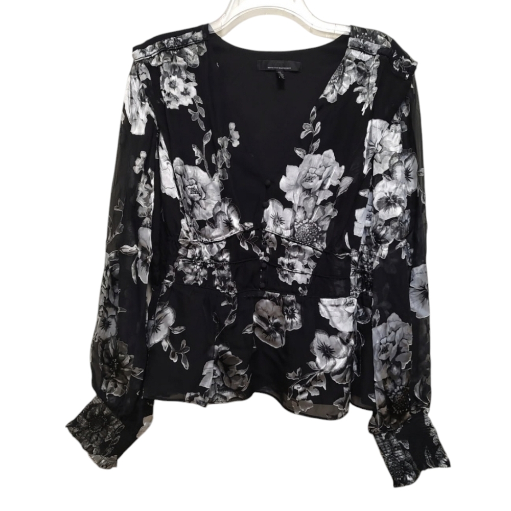 White House Black Market Silk Blend Metallic Flower Blouse XL - Picture 3 of 11